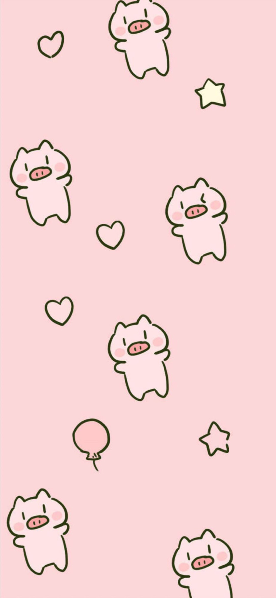 [2436×1125]卡通 PP猪 粉色 平铺 苹果手机动漫壁纸图片