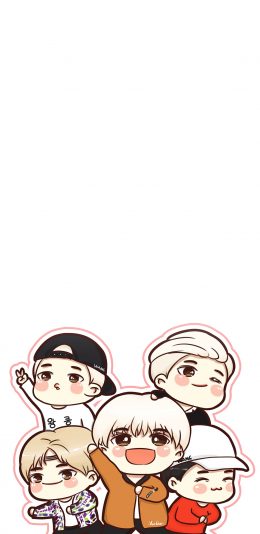 [2436x1125]卡通 Q版 GOT7 歌手 明星 组合 苹果手机动漫壁纸图片