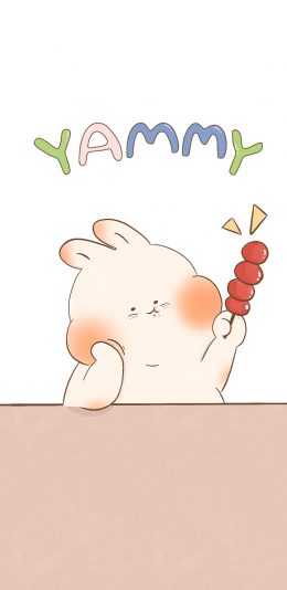 [2436x1125]卡通  兔子 糖葫芦 YAMMY（取自微博：寄喜饼给你喔） 苹果手机动漫壁纸图片