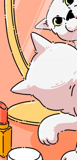 [2436x1125]卡通  猫咪 照镜子 可爱 苹果手机动漫壁纸图片