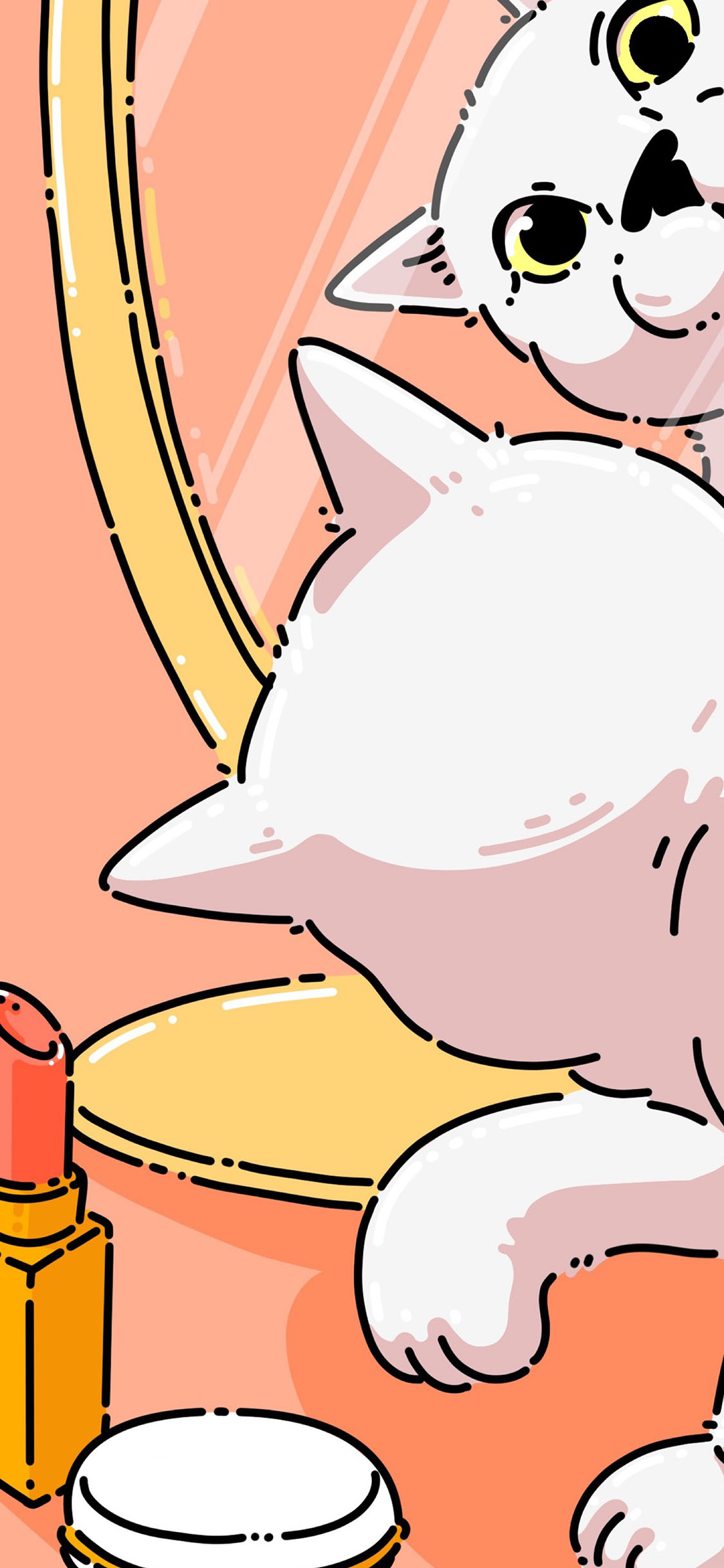 [2436×1125]卡通  猫咪 照镜子 可爱 苹果手机动漫壁纸图片