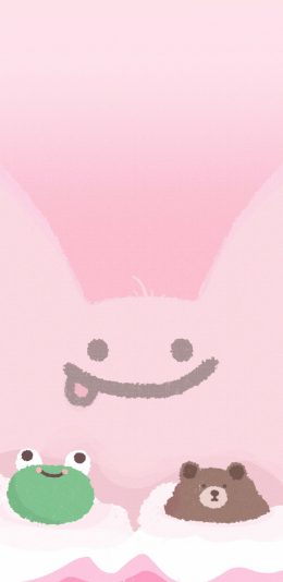 [2436x1125]卡通  萌物 青蛙 小熊 粉色 苹果手机动漫壁纸图片
