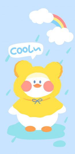 [2436x1125]卡通 cool 色彩 雨衣 可爱 鸭子 苹果手机动漫壁纸图片