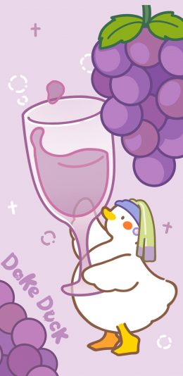 [2436x1125]卡通 dake duck 达可鸭 葡萄 紫色 苹果手机动漫壁纸图片