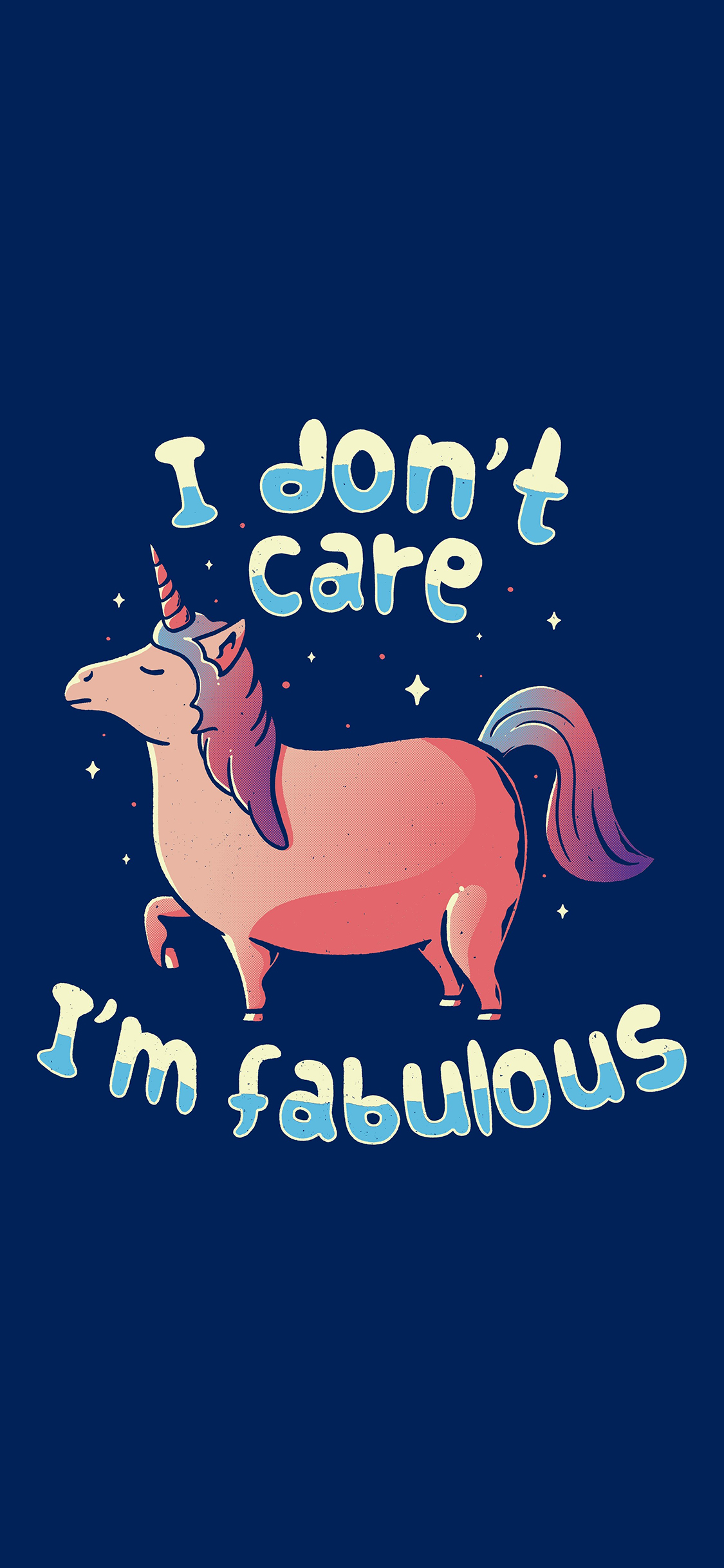 [2436x1125]卡通 don't care Im fabulous 神话 独角兽 苹果手机动漫壁纸图片