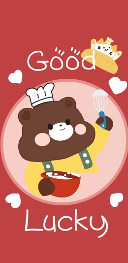 [2436x1125]卡通 good lucky 小熊 可爱 苹果手机动漫壁纸图片