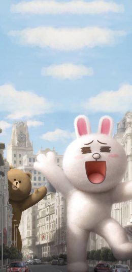 [2436x1125]卡通 line 布朗熊 可妮兔 苹果手机动漫壁纸图片