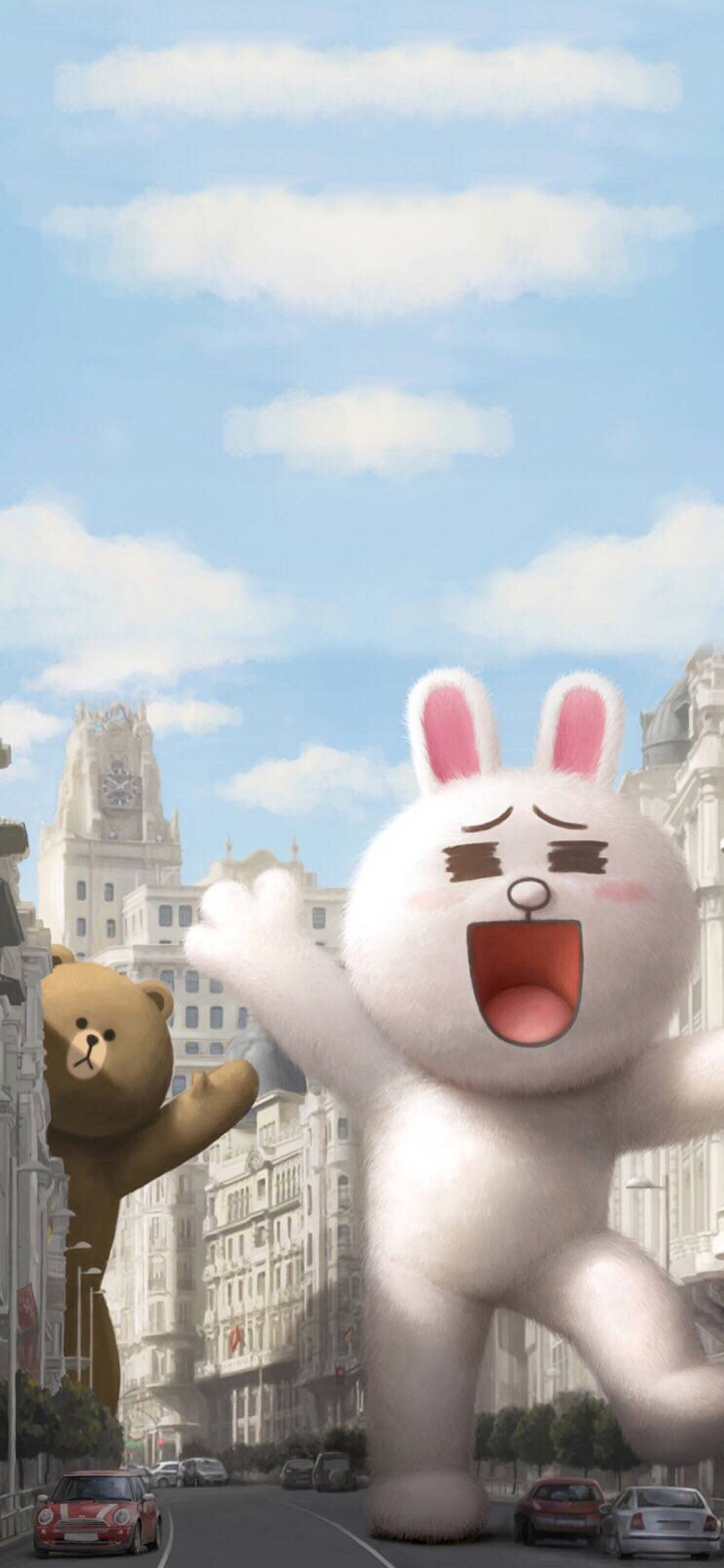 [2436×1125]卡通 line 布朗熊 可妮兔 苹果手机动漫壁纸图片