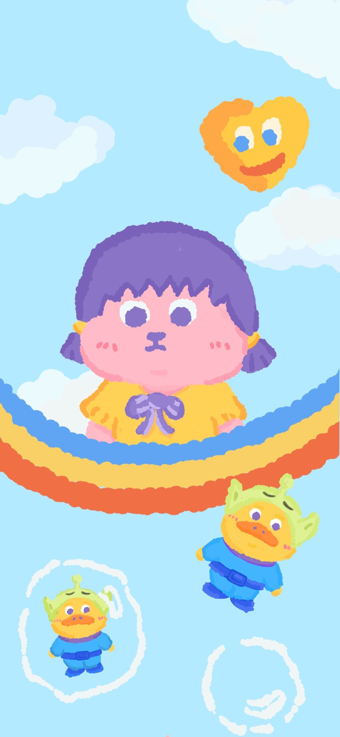 [2436×1125]卡通 丑丑鸭 丑萌 色彩 苹果手机动漫壁纸图片