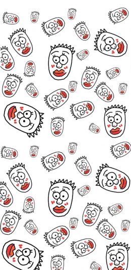 [2436x1125]卡通 人头 丑萌 平铺 苹果手机动漫壁纸图片
