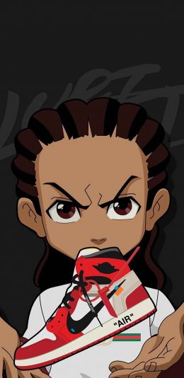 [2436x1125]卡通 人物 鞋子 AJ红 苹果手机动漫壁纸图片