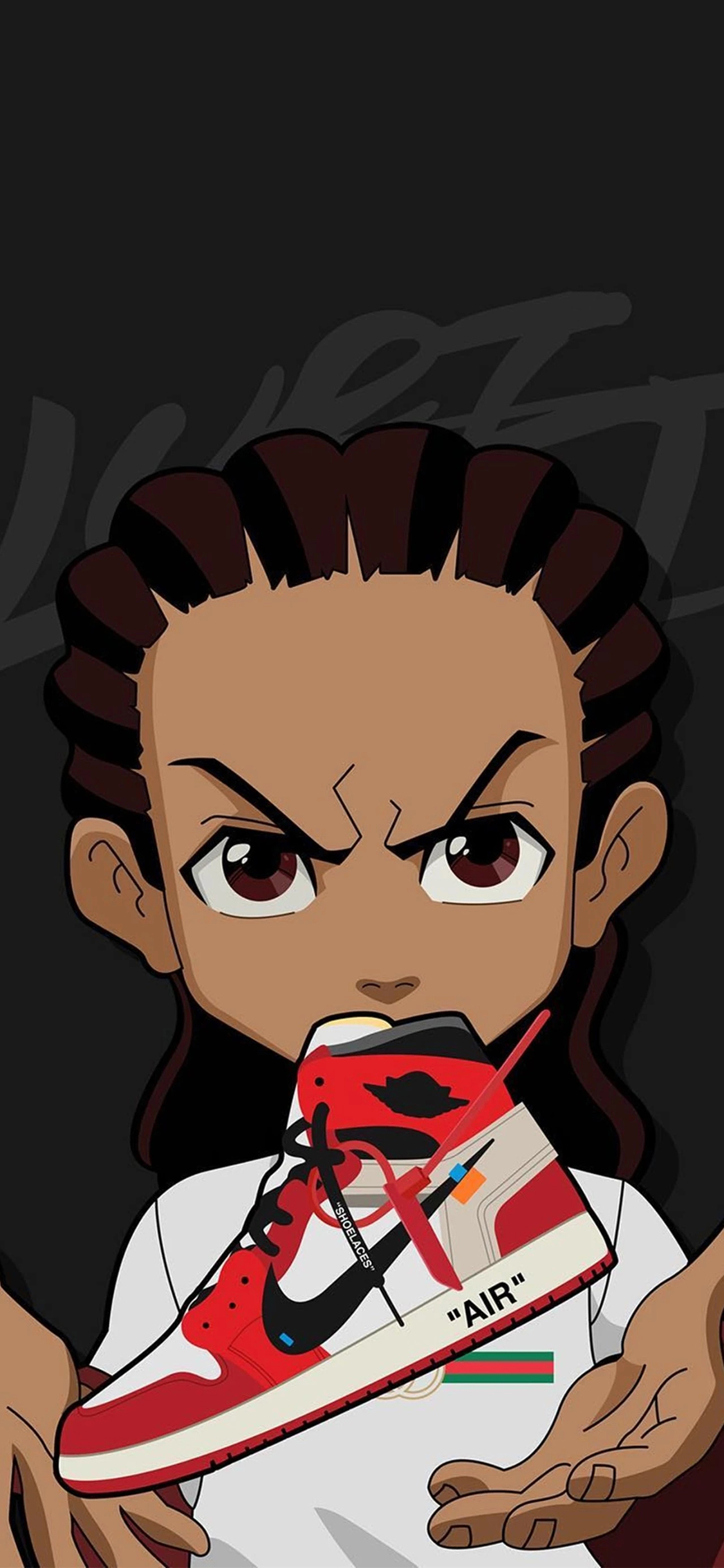 [2436×1125]卡通 人物 鞋子 AJ红 苹果手机动漫壁纸图片