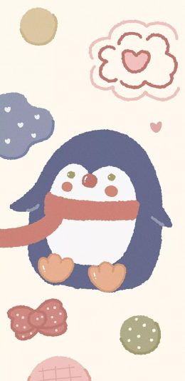 [2436x1125]卡通 企鹅 围巾 可爱 苹果手机动漫壁纸图片