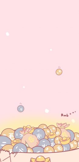 [2436x1125]卡通 元宝 硬币 RMB 苹果手机动漫壁纸图片