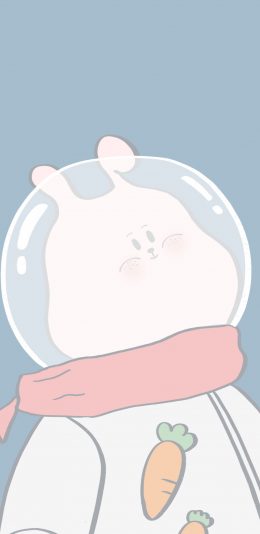 [2436x1125]卡通 兔兔 宇航帽 胡萝卜（取自微博：寄喜饼给你喔） 苹果手机动漫壁纸图片