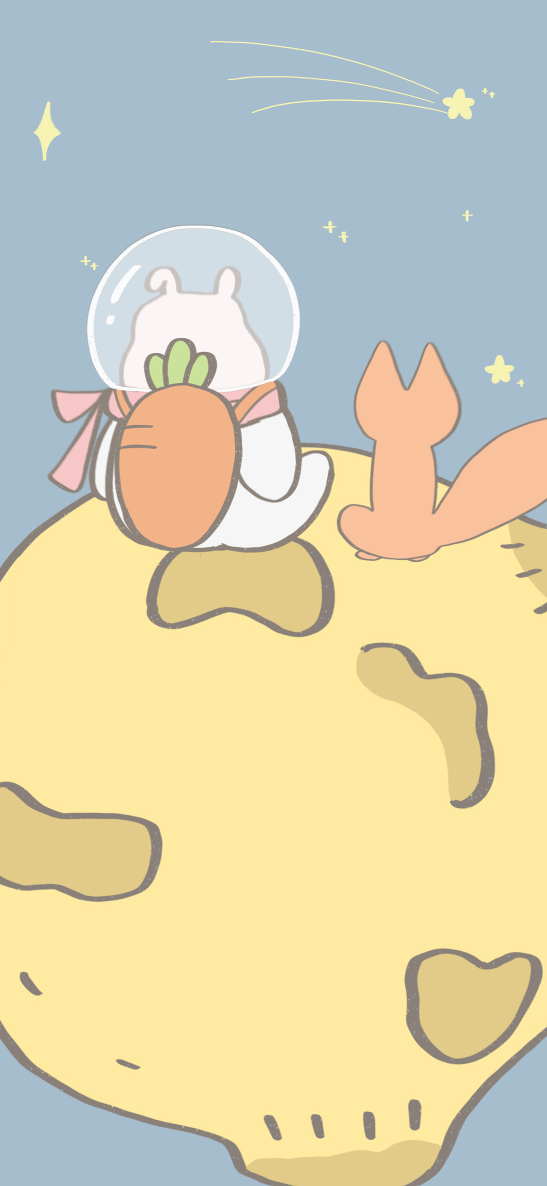 [2436×1125]卡通 兔兔 胡萝卜 星球（取自微博：寄喜饼给你喔） 苹果手机动漫壁纸图片