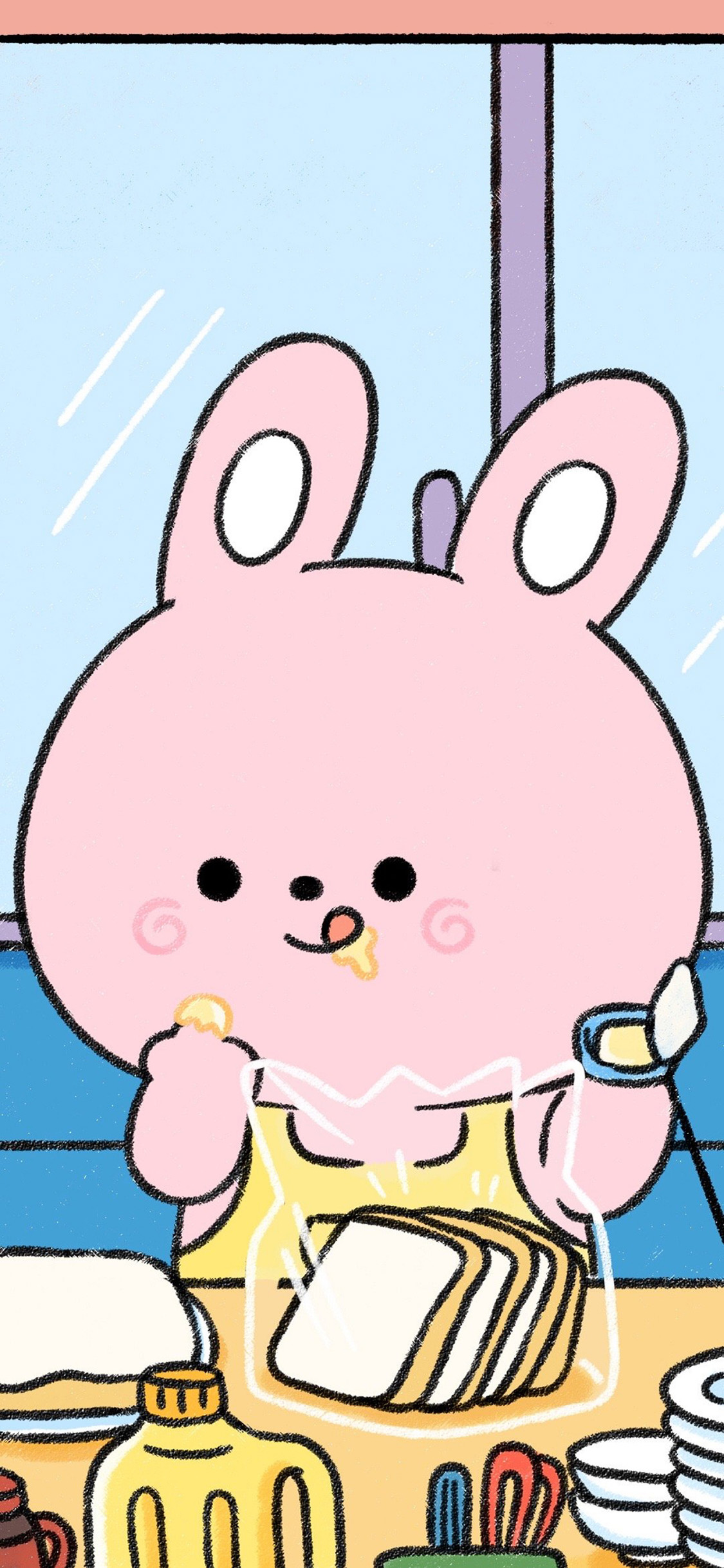 [2436×1125]卡通 兔兔 面包 可爱（取自微博：小熊奶黄包） 苹果手机动漫壁纸图片