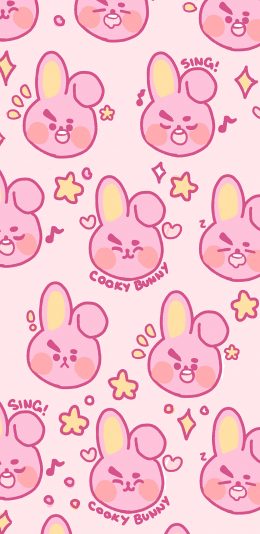 [2436x1125]卡通 兔子 cooky Bunny 粉色 平铺 苹果手机动漫壁纸图片