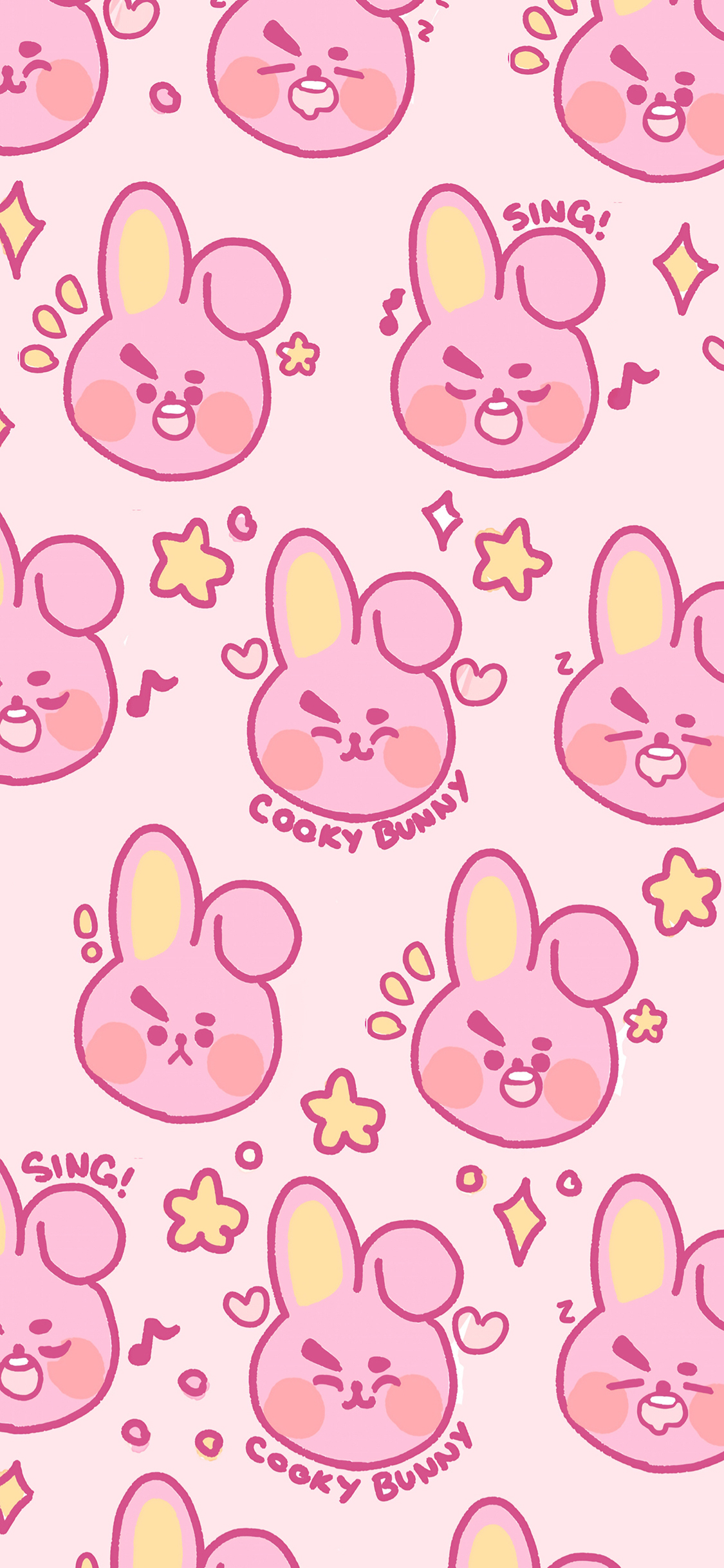 [2436×1125]卡通 兔子 cooky Bunny 粉色 平铺 苹果手机动漫壁纸图片