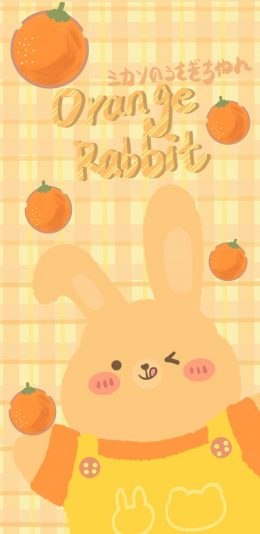 [2436x1125]卡通 兔子 rabbit 橘子 苹果手机动漫壁纸图片