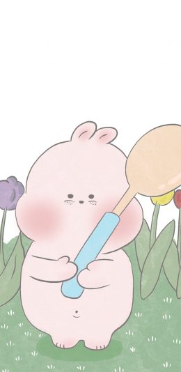 [2436x1125]卡通 兔子 勺子 情侣（取自微博：寄喜饼给你喔） 苹果手机动漫壁纸图片
