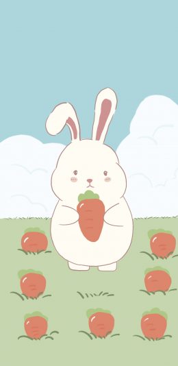 [2436x1125]卡通 兔子 可爱 胡萝卜 苹果手机动漫壁纸图片