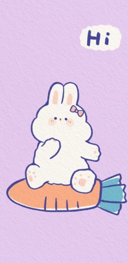 [2436x1125]卡通 兔子 可爱 胡萝卜 hi 苹果手机动漫壁纸图片