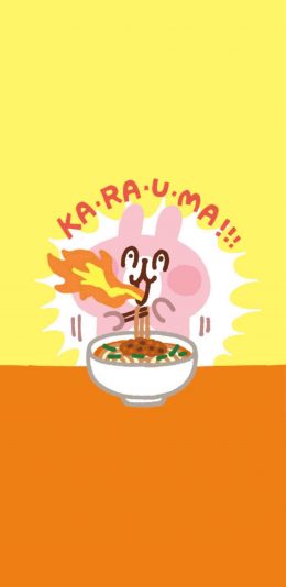 [2436x1125]卡通 兔子 吃面 喷火 苹果手机动漫壁纸图片