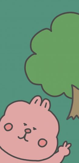 [2436x1125]卡通 兔子 大树 剪刀手 苹果手机动漫壁纸图片