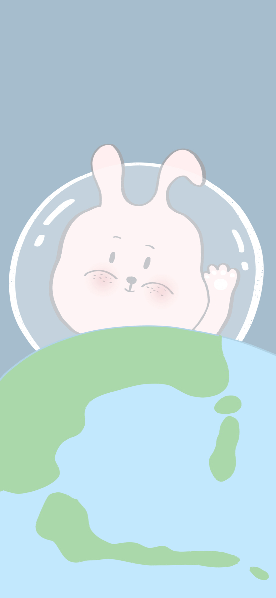 [2436×1125]卡通 兔子 头罩地球（取自微博：寄喜饼给你喔） 苹果手机动漫壁纸图片