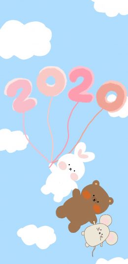 [2436x1125]卡通 兔子 小熊 老鼠 2020 苹果手机动漫壁纸图片