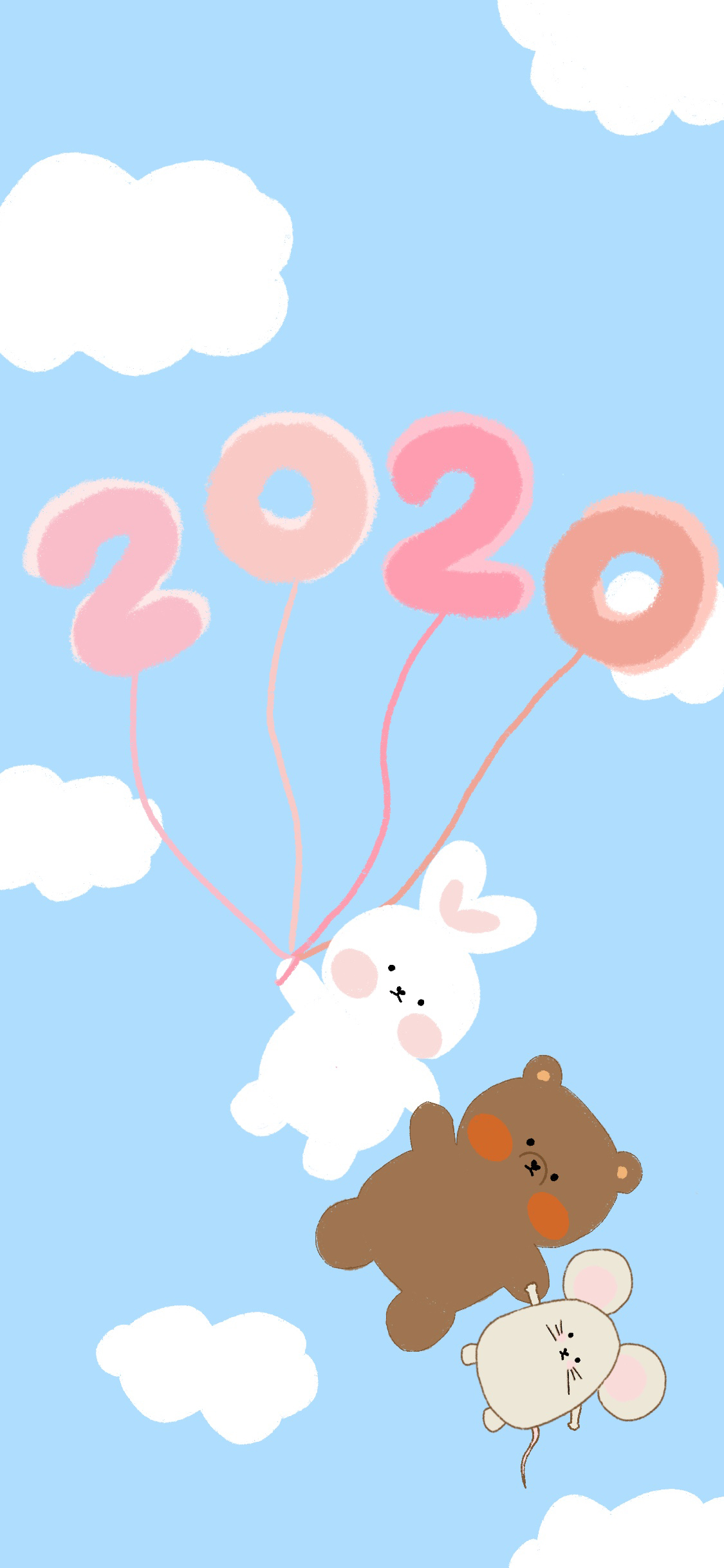 [2436×1125]卡通 兔子 小熊 老鼠 2020 苹果手机动漫壁纸图片