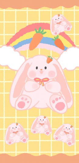 [2436x1125]卡通 兔子 彩虹 胡萝卜 苹果手机动漫壁纸图片