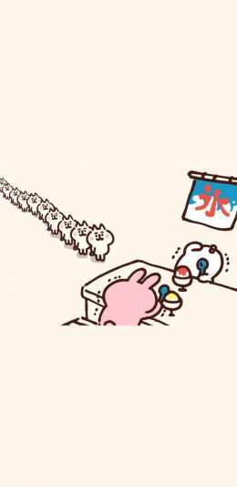 [2436x1125]卡通 兔子 排队 买冰 苹果手机动漫壁纸图片