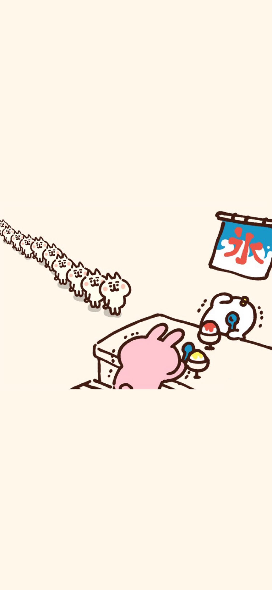[2436×1125]卡通 兔子 排队 买冰 苹果手机动漫壁纸图片