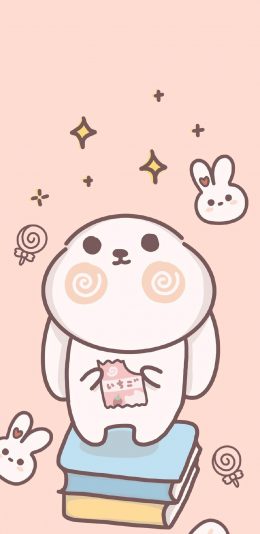[2436x1125]卡通 兔子 星星 可爱（取自微博：是谁偷吃了奶酪） 苹果手机动漫壁纸图片