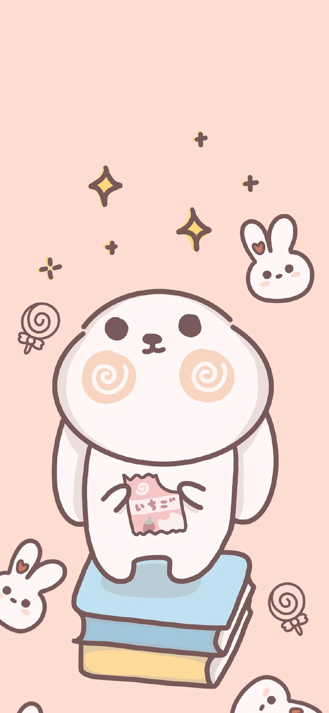 [2436×1125]卡通 兔子 星星 可爱（取自微博：是谁偷吃了奶酪） 苹果手机动漫壁纸图片