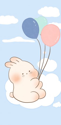 [2436x1125]卡通 兔子 气球 可爱（取自微博：寄喜饼给你喔） 苹果手机动漫壁纸图片