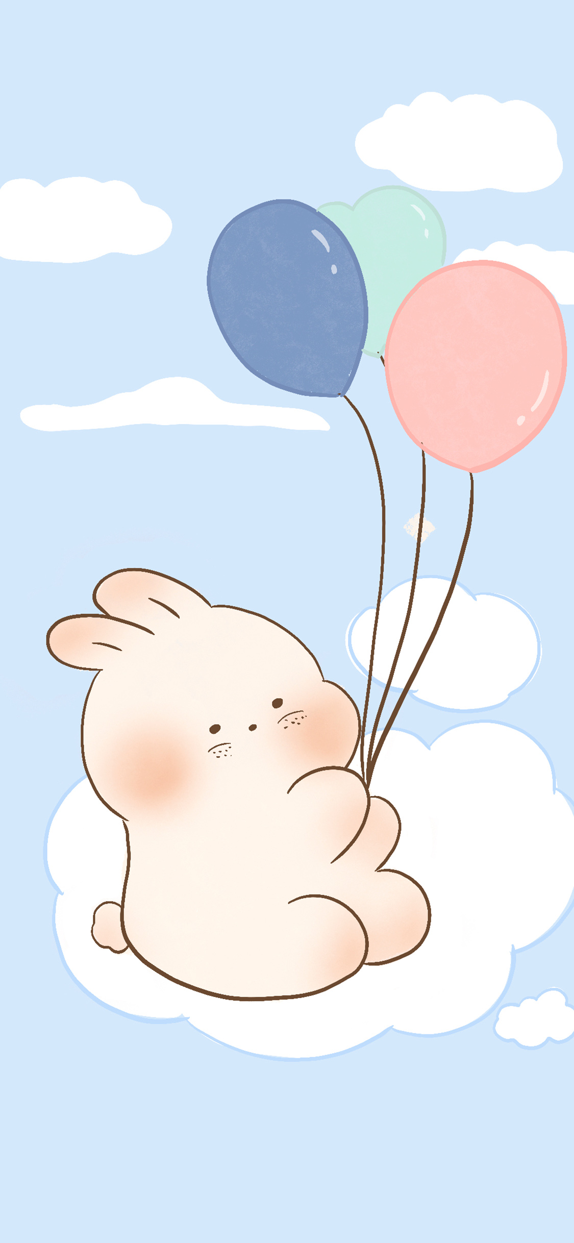 [2436×1125]卡通 兔子 气球 可爱（取自微博：寄喜饼给你喔） 苹果手机动漫壁纸图片