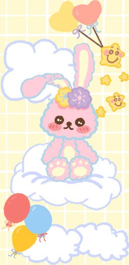 [2436x1125]卡通 兔子 气球 星星 苹果手机动漫壁纸图片