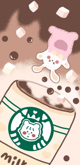 [2436x1125]卡通 兔子 珍珠 牛奶 苹果手机动漫壁纸图片