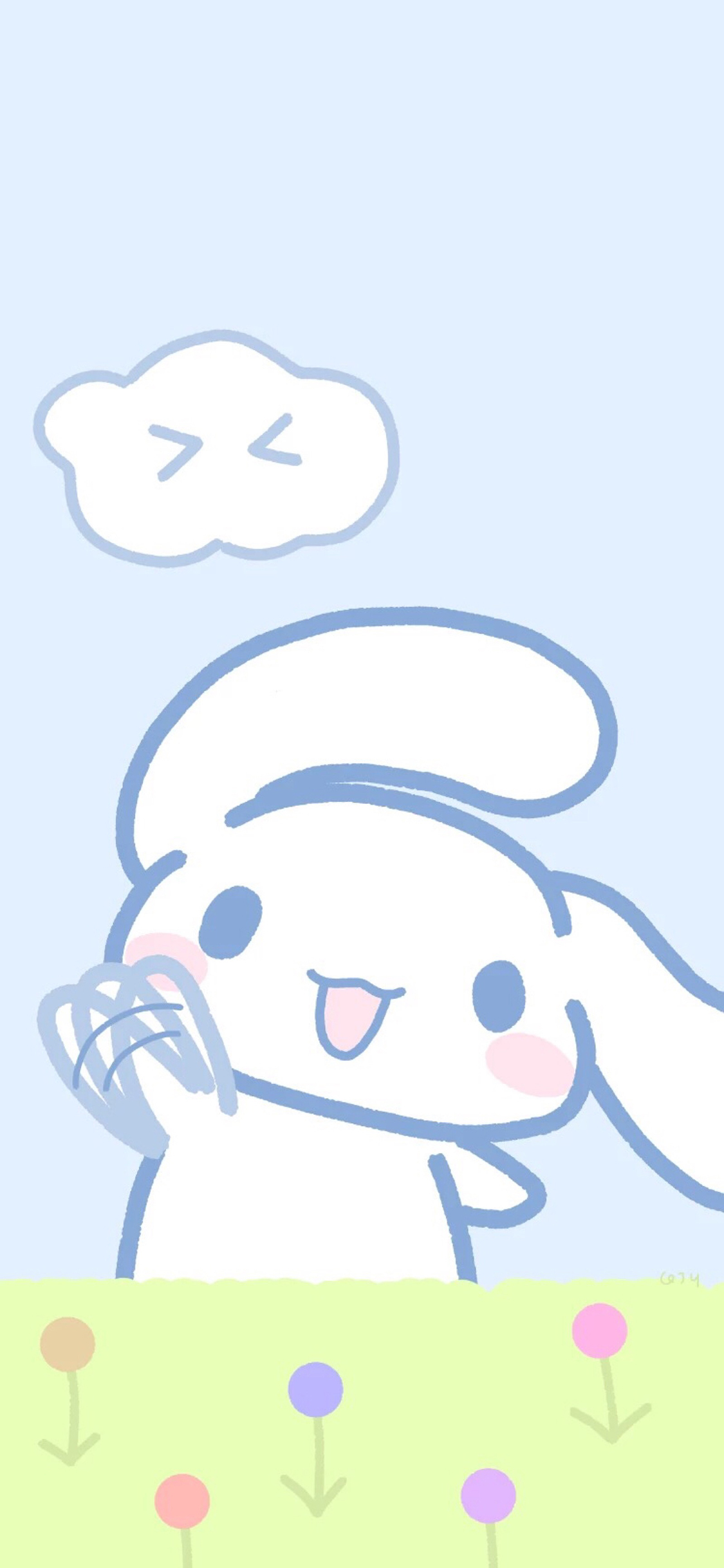 [2436×1125]卡通 兔子 简笔 可爱 苹果手机动漫壁纸图片