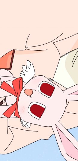 [2436x1125]卡通 兔子 粉色 可爱 苹果手机动漫壁纸图片