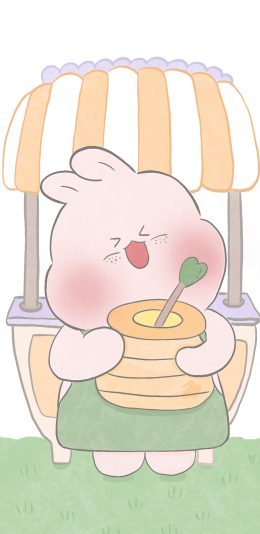 [2436x1125]卡通 兔子 粉色 可爱（取自微博：寄喜饼给你喔） 苹果手机动漫壁纸图片