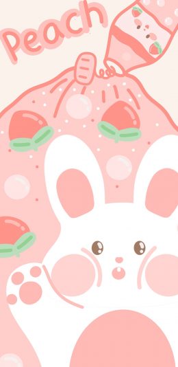 [2436x1125]卡通 兔子 粉色 桃子 苹果手机动漫壁纸图片