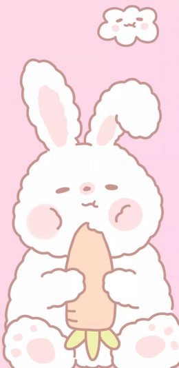 [2436x1125]卡通 兔子 粉色 胡萝卜 苹果手机动漫壁纸图片