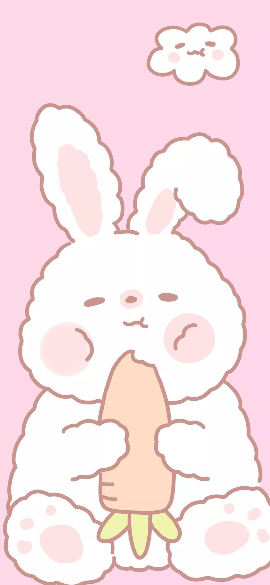 [2436×1125]卡通 兔子 粉色 胡萝卜 苹果手机动漫壁纸图片