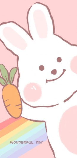 [2436x1125]卡通 兔子 胡萝卜 彩虹（取自微博：Seoulanchic） 苹果手机动漫壁纸图片