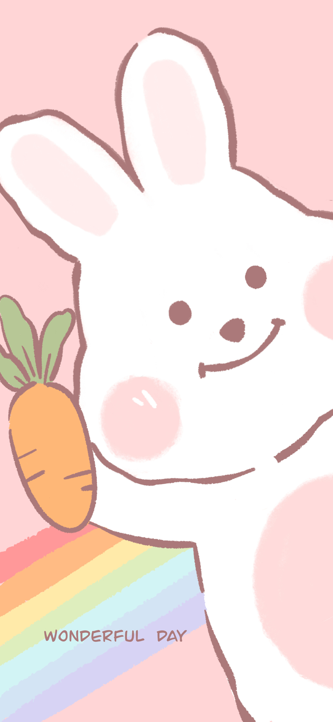 [2436×1125]卡通 兔子 胡萝卜 彩虹（取自微博：Seoulanchic） 苹果手机动漫壁纸图片