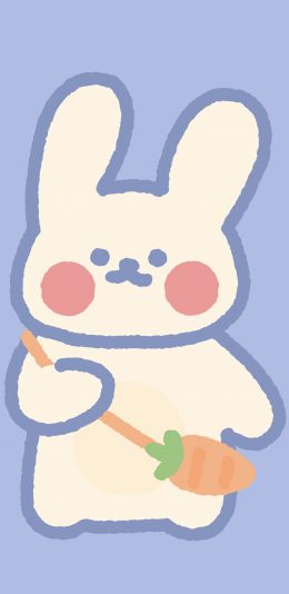 [2436x1125]卡通 兔子 胡萝卜 腮红 可爱（取自微博：小熊代言人） 苹果手机动漫壁纸图片